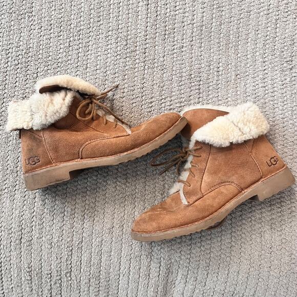 Ugg chestnut quincy boot sherpa lined womens 8.5 lace up suede leather ankle - Picture 3 of 11